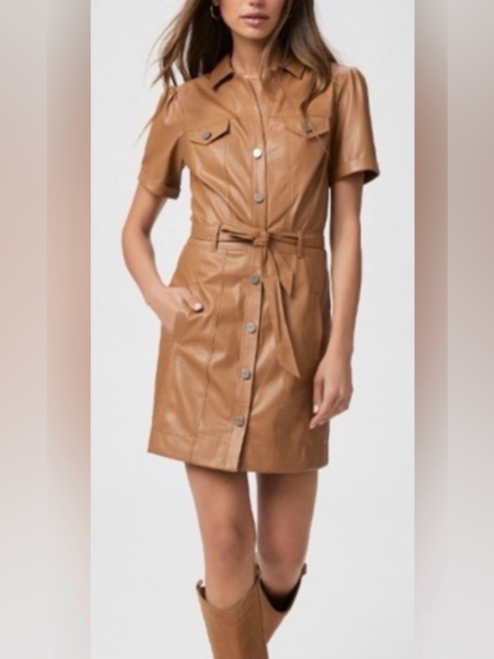 PAIGE Amina Faux Leather mini Shirt Dress Size L